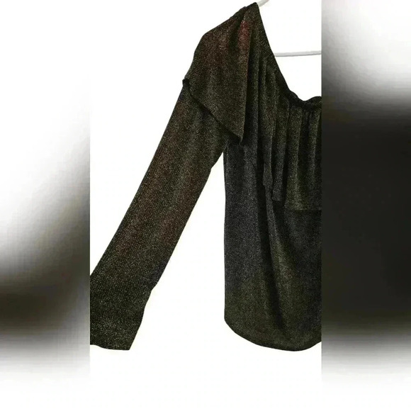 Y2k Umgee Black & Gold Off-the-Shoulder Ruffle Long Sleeve Top - Picture 2 of 8